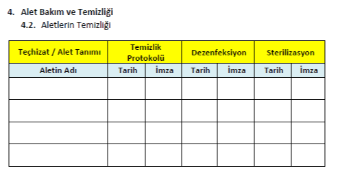 Temizlik ve Dezenfeksiyon Protokolü Örneği